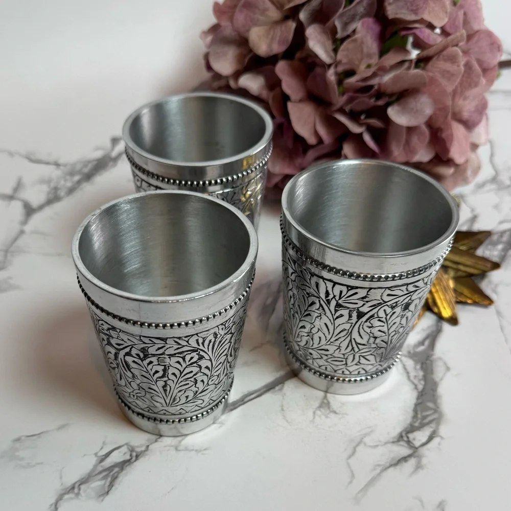 Pottery Barn Pewter Embossed Votive Candle Holders - vintage English cottage